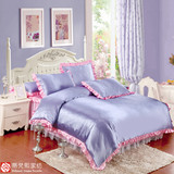 韩式真丝四件套纯色公主风蕾丝花边床裙丝绸床笠床单被套床上用品