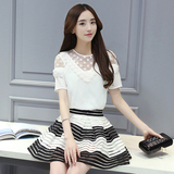 夏季新款2016韩版修身淑女短裙时尚套装裙子两件套短袖雪纺连衣裙