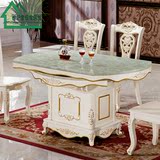 欧式餐厅大理石可伸缩餐桌圆形实木推拉餐桌白色雕花可调节饭桌