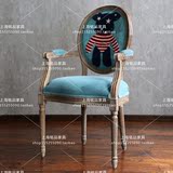 美式乡村新古典餐椅欧式实木圆背软包椅做旧咖啡椅扶手椅休闲椅