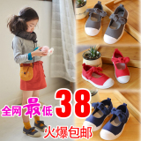 韩版新款夏季女童帆布鞋儿童懒人单鞋小孩休闲一脚蹬蝴蝶结布鞋潮