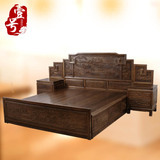 中式仿古红木家具中式实木1.8米双人床非洲鸡翅木步步高大床带抽