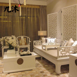 新中式罗汉床现代中式白色沙发榻样板房间客厅实木双三人沙发明清
