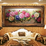 手绘油画纯手绘油画客厅牡丹花开富贵有框卧室玄关横幅花卉装饰画