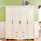 纯实木家具地中海衣柜美式乡村衣柜欧式白色4门衣柜加顶柜可定制