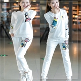 新款春休闲时尚套装女韩版2016大嘴猴纯棉套头卫衣运动学生两件套