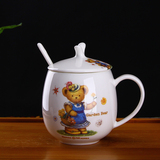 唐山骨瓷情侣马克杯带盖带勺水杯创意卡通陶瓷牛奶咖啡杯早餐杯子