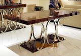 意大利现代不锈钢镀金圆餐台 木面餐桌 创意设计师样板房饭桌定制
