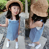 2016夏款新款 韩国女童竖条纹牛仔背带裙儿童宽松背带连衣裙 童裙