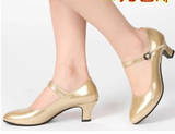 新款金色银色舞蹈鞋女式春夏秋广场舞鞋真皮软底中跟高跟现代舞鞋