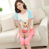 夏季韩版女人睡衣短袖纯棉短款可外穿卡通可爱猫韩国家居服女套装