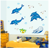 夜光海洋海豚墙贴纸 卧室浴室儿童房卡通可爱幼儿园荧光装饰贴画