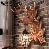 创意欧式鹿头壁灯复古个性工业仿古客厅玄关走廊树脂鹿头装饰壁灯