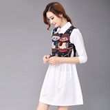 2016春夏季女装新款韩版长袖两件套装裙子 收腰衬衫连衣裙中长款