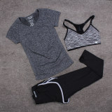 女子运动健身瑜伽服套装 紧身速干短袖T恤跑步防震文胸短裤健身裤