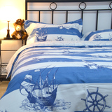 地中海风格纯棉床品四件套简约床上用品全棉卡通套件被套双人床