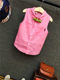 韩版童装新品男童无袖衬衫粉色绅士衬衣时尚个性潮宝宝上衣夏款酷