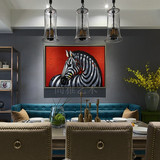 现代美式北欧风格家居玄关装饰画手绘动物油画客厅沙发墙艺术挂画