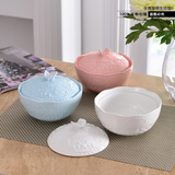 创意浮雕陶瓷泡面碗带盖大号饭碗学生便当碗家用米饭碗微波炉可用