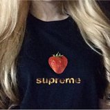 16s supreme 酱印 小草莓粉色短袖T恤 男女情侣宽松