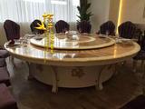 电动圆桌实木组装雕花带双层转盘20人酒店饭店餐厅高档餐桌椅直销