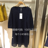 UR上海专柜正品代购 16夏款女蕾丝短袖A型深蓝连衣裙WG23S7AF2000