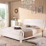 现代中式全实木床 纯实木白色床 橡木头床 单双人床 婚床1.8米1.5