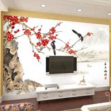 中式喜鹊梅花电视背景墙无缝壁纸壁画大型无纺布办公室山水装饰画