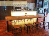定制美式复古咖啡馆铁艺实木长桌会议桌星巴克餐台办公台桌椅组合