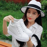 小白鞋春秋季系带休闲单鞋韩版内增高运动板鞋7cm厚底松糕跟女鞋