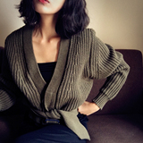预售yiyi秋冬短款外套女韩版修身显瘦绑带粗线毛衣开衫外搭针织衫