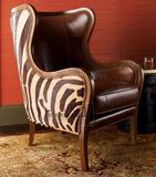 新款复古欧美风格布艺实木老虎椅单人沙发皮艺做旧斑马纹客厅沙发