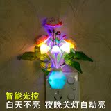 创意七彩渐变光控小夜灯 led节能插电光感应蘑菇灯卧室床头喂奶灯