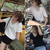纯色街拍短袖T恤宽松打底衫女潮女装代理加盟蘑菇街新款韩版学生