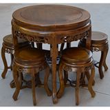 圆桌鼓凳组合小户型吃饭餐桌椅大厅做旧原生态榆木接待品茶桌特价