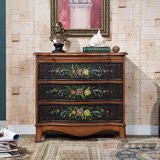新古典美式三斗柜复古彩绘实木储物柜玄关柜收纳装饰地中海装饰柜
