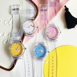 韩国ulzzang卡通软妹可爱情侣手表透明表带 学院风糖果色学生手表