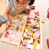 木制质婴儿童小熊换衣服 男女孩宝宝早教益智拼图积木玩具2-3-4岁