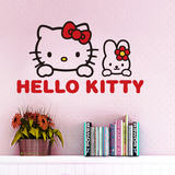 特大可爱卡通kitty和小兔墙贴纸儿童房卧室床头客厅电视墙装饰画