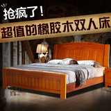 现代简约中式全实木床小户型卧室床双人床橡胶木储物婚床1.8米