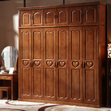 实木衣柜推拉现代中式木质橡木三四五六门柜子卧室大衣橱包邮安装