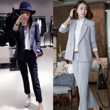韩国代购2016春夏新品气质女装韩版通勤小西装修身条纹西装套装女
