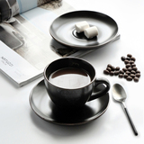 梵格 创意陶瓷咖啡杯碟套 黑色磨砂卡布奇诺拿铁拉花专用大口杯