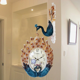 包邮欧美式复古挂钟双面钟客厅钟表创意个性孔雀装饰大号静音挂表