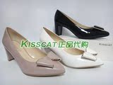 KISSCAT接吻猫2016春季新款女鞋专柜正品粗跟牛皮单鞋KA76103-13