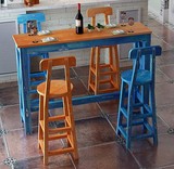 地中海实木吧台咖啡桌酒吧吧台桌彩色做旧家用餐桌隔断家用吧台桌