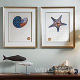 美式挂画 客厅装饰画海螺海星地中海风格餐厅卧室沙发背景墙画