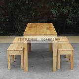 实木餐桌凳组合 长条桌凳子 松木餐桌餐凳 长方形桌 双人凳