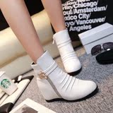 韩版单靴子女鞋春秋冬季短靴高跟内增高短筒女靴40白色41大码43