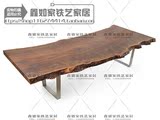 北欧自然边 老榆木实木餐桌 原木大板工作台 书桌办公桌会议桌